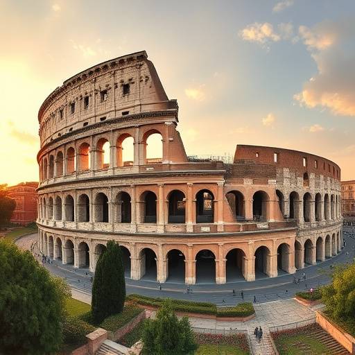 Panoramic shot of The Colosseum in Rome, Italy.