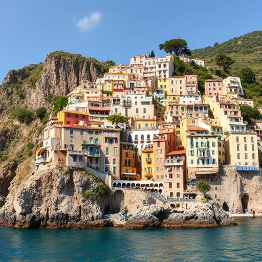 Picturesque Positano coastline with colorful houses clinging to the cliffs.