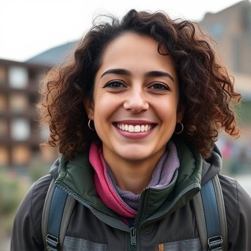 Portrait of Maria Rodriguez, Adventure Travel Specialist at Horizon Explorations, a smiling woman with long curly brown hair wearing a hiking jacket.