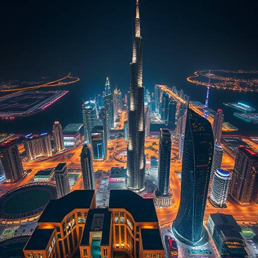 Stunning aerial view of Dubai skyline, United Arab Emirates.